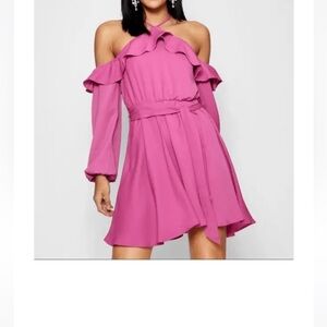 Boohoo Ruby Wrap Front Ruffle Shoulder Dress Size 6